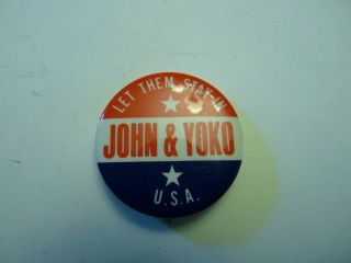 Vintage John Lennon & Yoko Ono Let Them Stay In Usa 1.  75 " Lapel Pin Beatles