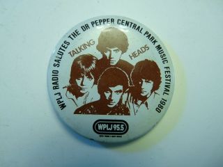 Vintage Wplj 95.  5 Talking Heads 1980 Concert 2.  5 " Lapel Pin Central Park Nyc