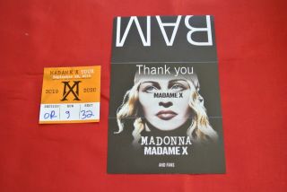 Madonna Madame X Tour Ticket & Pamphlet Nyc Bam Set