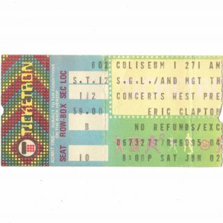 Eric Clapton & Muddy Waters Concert Ticket Stub Richfield 6/2/79 Backless Tour