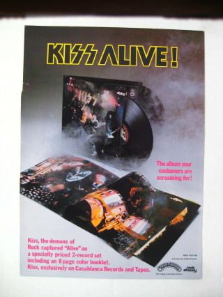 Kiss Alive Rare 1975 10x14 " Print Album Lp Cd Promo Ad