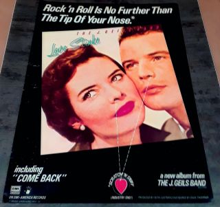 J.  Geils Band Rare Vintage 1980 Trade Pin - Up Promo Poster Come Back Love Stinks