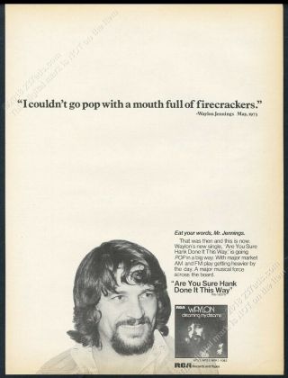 1975 Waylon Jennings Photo Are Your Sure Hank Done It This Way Trade Print Ad