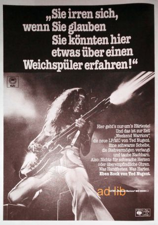 Ted Nugent - Weekend Warrior,  German Advert/ad 1978