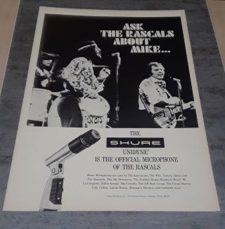 The Rascals Rare Vintage 1969 Trade Ad Pin - Up Poster Felix Cavaliere Shure Mikes