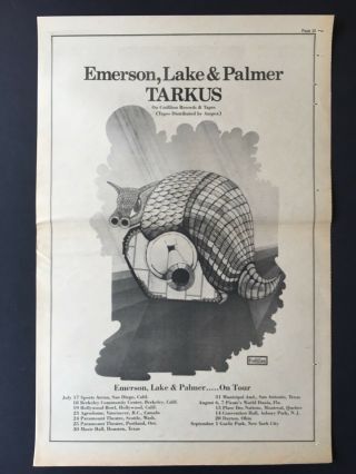 Emerson,  Lake & Palmer Rare 1971 11x17” Album Release Ad For Tarkus