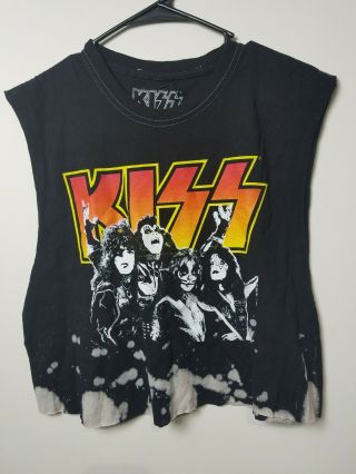 Kiss Tank T Shirt Vintage Modified Crop Top Size Medium Black Kiss Graphics
