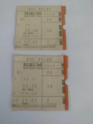 2 Bob Dylan Early 1970s Concert Ticket Stubs At The Form Los Angeles Ca