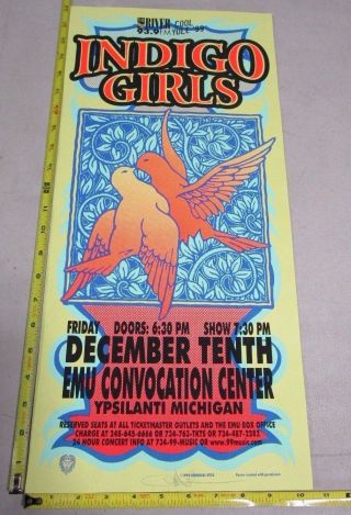 1999 Rock Roll Concert Poster Indigo Girls Mark Arminski Signed Emu Michigan