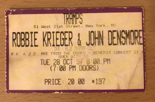 1997 The Doors Robbie Krieger John Densmore York Concert Ticket Stub W/ Boc