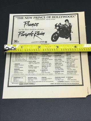 Prince 1984 Purple Rain Promo Ad Film Movie Theater Hollywood La