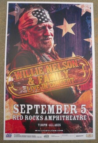 Willie Nelson & Family Live 2010 Red Rocks Gig Flyer 11x17 Promo Concert Poster