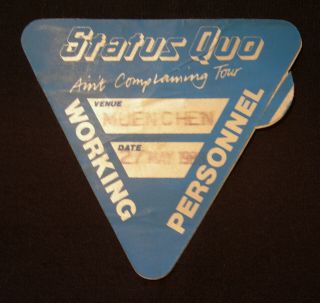 Status Quo Personnel Backstage Pass 1988 Ain 