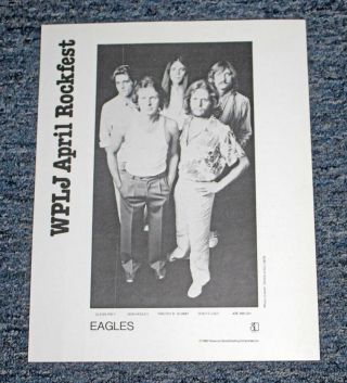 The Eagles (glenn Fry) April 1980 Wplj 95.  5.  Ny Radio Rockfest Promo Sheet