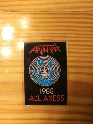 Anthrax 1988 State Of Euphoria Tour All Axess Laminated Backstage Pass Rare