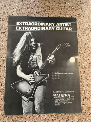 1981 Vintage 8 " X11 " Print Ad For Hamer Guitars Dave Hlubek Of Molly Hatchet