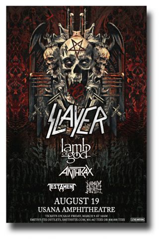 Slayer Poster Concert 11 " X17 " 2018 Slc Lamb Of God Anthrax Ships Sameday Usa