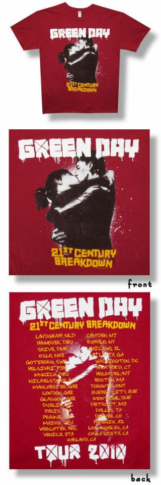 Green Day - 2010 Concert Tour Maroon T Shirt - Large To U.  S.