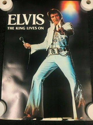 Elvis - The King Lives On Poster 20 X 28 King Creole Rock And Roll Legend In White