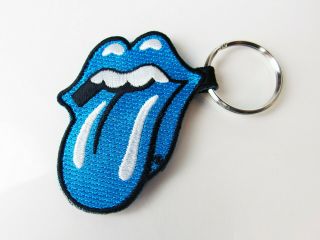 Rolling Stones Blue Embroidered Classic Tongue Logo Keyfob Keychain Oop Rare