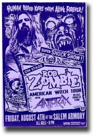 Rob Zombie Poster Concert 11 " X17 " Purple White Dragula Usa Sameday Ship