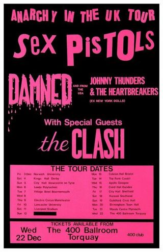1976 Sex Pistols Plus The Clash Anarchy In The Uk 11x17 Concert Tour Poster