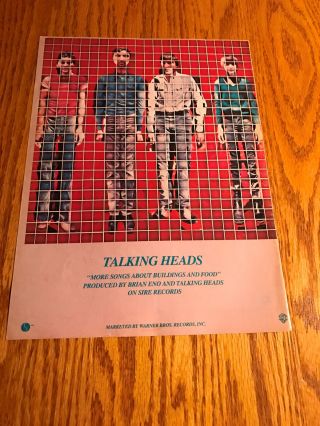 1978 Vintage 8x11 Print Ad For Talking Heads More Songs About Buildings And Food