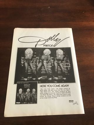 1978 Vintage 8x11 Album Promo Print Ad For Dolly Parton Here You Come Again