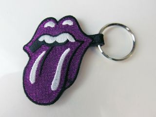 Rolling Stones Purple Glitter Embroidered Classic Tongue Logo Keyfob Keychain Oo