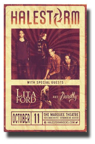 Halestorm Poster Concert W/ Lita Ford & Dorothy 11 " X17 " Ships Sameday From Usa