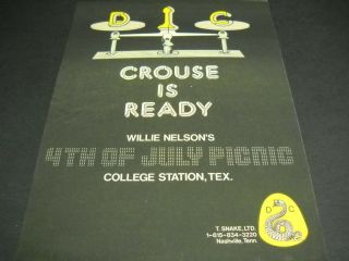 Willie Nelson 4th Of July Picnic College Station,  Texas 1974 Promo Poster Ad