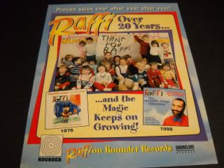 Raffi 20 Years.  And The Magic Keeps On Growing 1998 Promo Poster Ad Cond