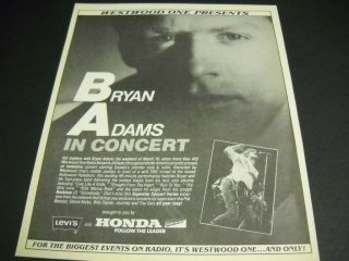 Bryan Adams In Concert On Westwood One 1985 Promo Poster Ad Cond.