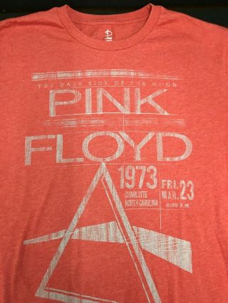 Pink Floyd Concert T - Shirt Pink Size Large Charlotte Nc March 23 1973