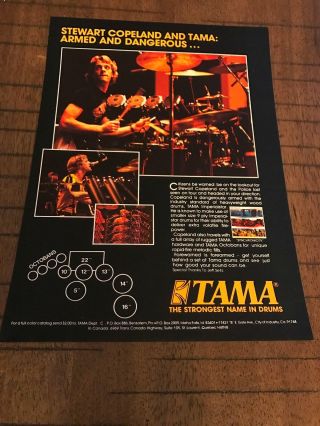 1983 Vintage 8x11 Print Ad For Tama Drums With Police Drummer Stewart Copeland