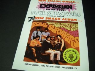 Soul Survivors Rare 1967 Psychedelic Promo Poster Ad Explosion In My Soul