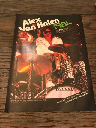1985 Vintage 8 " X11 " Print Ad For Ludwig Drums W/ Alex Van Halen With Shades 1984