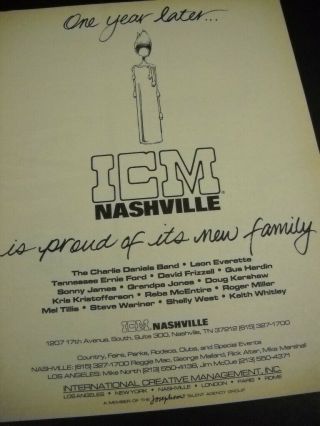 Icm Nashville 1984 Promo Poster Ad Grandpa Jones Keith Whitley Roger Miller More