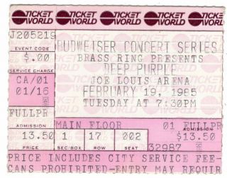 Deep Purple Feb 19 1985 Joe Louis Arena Detroit Mi Vintage Concert Ticket Stub