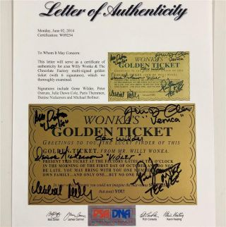 Gene Wilder,  Willy Wonka Kids Autograph Cast Signed Golden Ticket Psa Loa