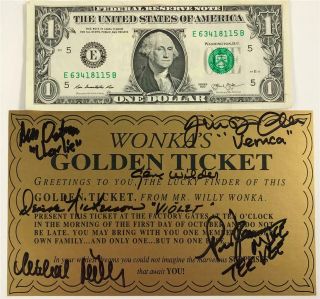 GENE WILDER,  WILLY WONKA KIDS autograph cast signed Golden Ticket PSA LOA 4