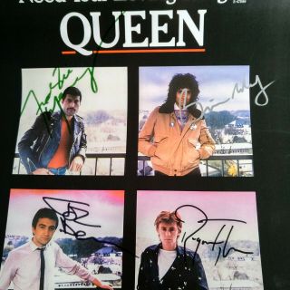 QUEEN SIGNED AUTOGRAPHS FREDDIE MERCURY BRIAN MAY TAYLOR DEACON PROMO POSTER 3