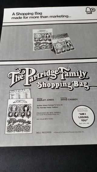 Partridge Family.  Shopping Bag 1972 Promo Poster Ad