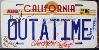 Back To The Future Signed X 5 Outatime License Plate Michael J Fox / Loyd,  Cast