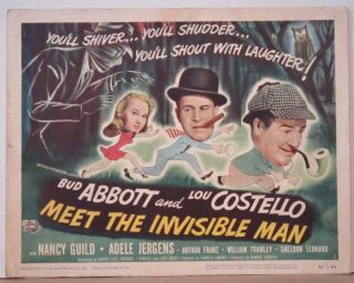 Set Of 8 1951 Abbott & Costello Meet The Invisible Man Lobby Cards W/ Title Card