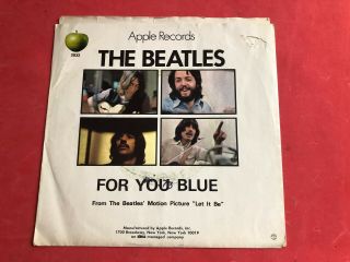 The Beatles 45 Rpm The Long And Winding Road / For You Blue,  Picture Sleeve Vg