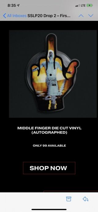 Eminem SSLP20 Die Cut Middle Finger Autographed Vinyl Limited Edition /99 RARE 2