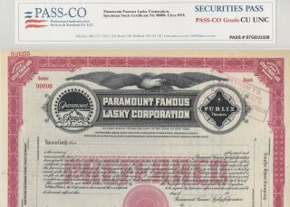 PARAMOUNT FAMOUS LASKY CORPORATION SPECIMEN STOCK CERTIFICATE 1925 PASS - CO 5