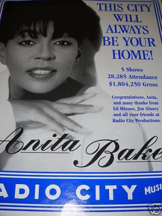 Anita Baker Radio City Music Hall 1995 Promo Poster Ad