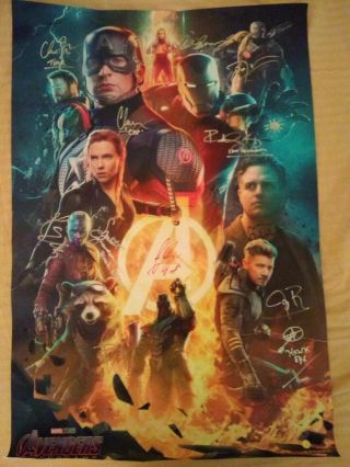 Avengers Endgame Cast Signed Canvas Silk By 11 Cast Members Marvel